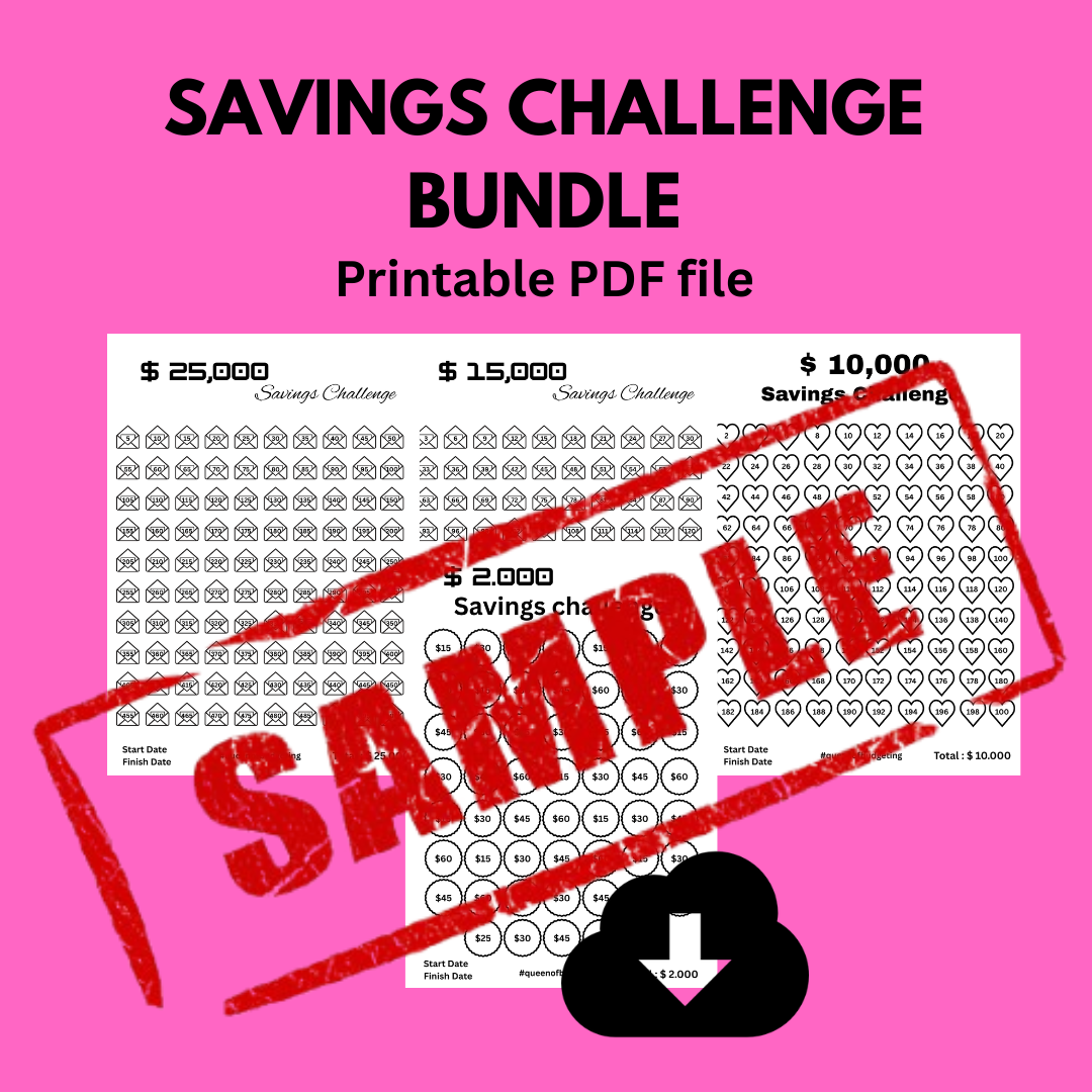 Savings Challenge Bundle – $5K, $10K, $15K & $25K Savings Trackers