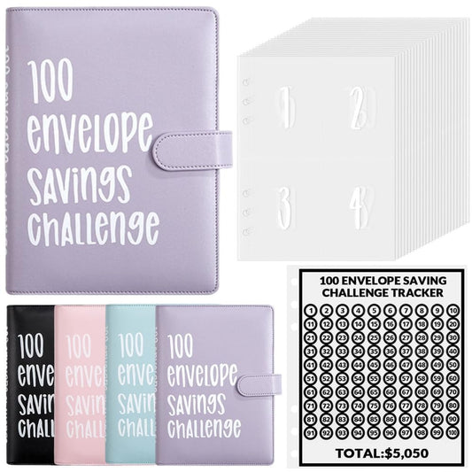 100 Envelope Savings Challenge Binder – Purple Cash Stuffing Organizer™