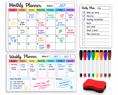 Magnetic Wall Planner Set with 8 Markers & Eraser WHITE