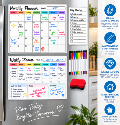 Magnetic Wall Planner Set with 8 Markers & Eraser WHITE