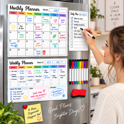 Magnetic Wall Planner Set with 8 Markers & Eraser WHITE