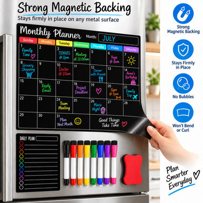 Magnetic Wall Planner Set with 8 Markers & Eraser BLACK