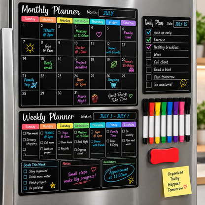 Magnetic Wall Planner Set with 8 Markers & Eraser BLACK