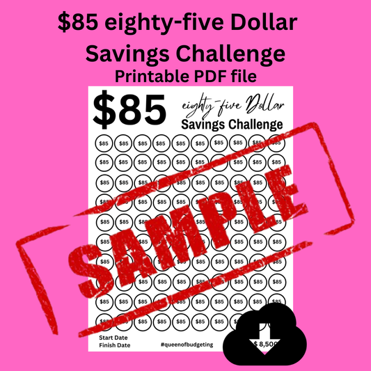 $85 Savings Challenge – Save $8,500 in 100 Deposits