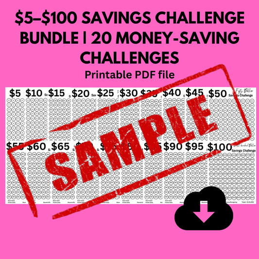 $5–$100 Savings Challenge Bundle – 20 Money Saving Trackers