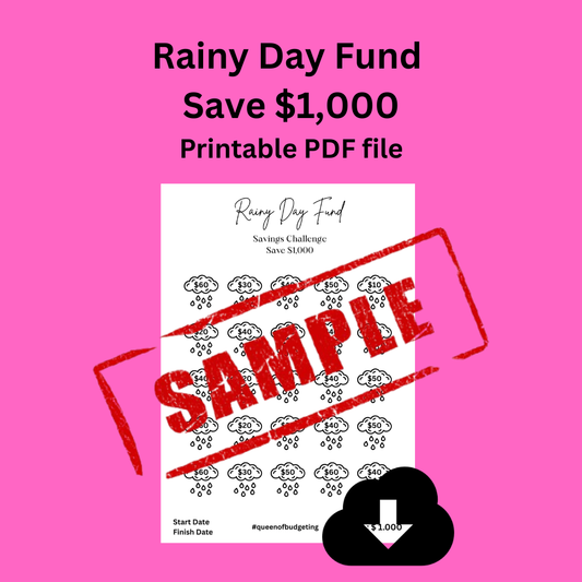 Rainy Day Fund Savings Challenge Save $1,000