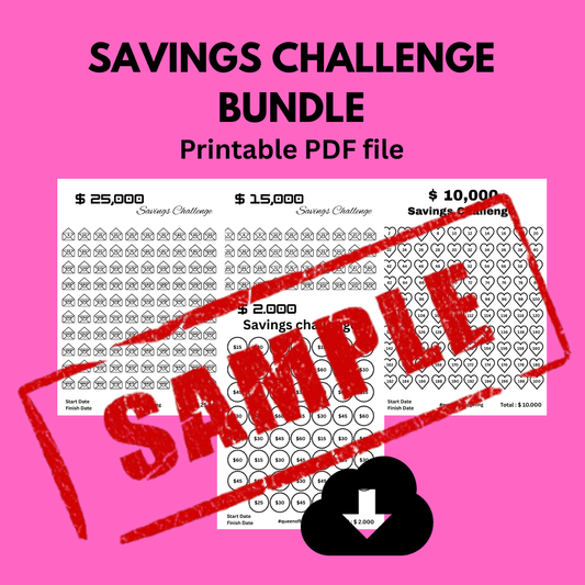 Savings Challenge Bundle – $5K, $10K, $15K & $25K Savings Trackers
