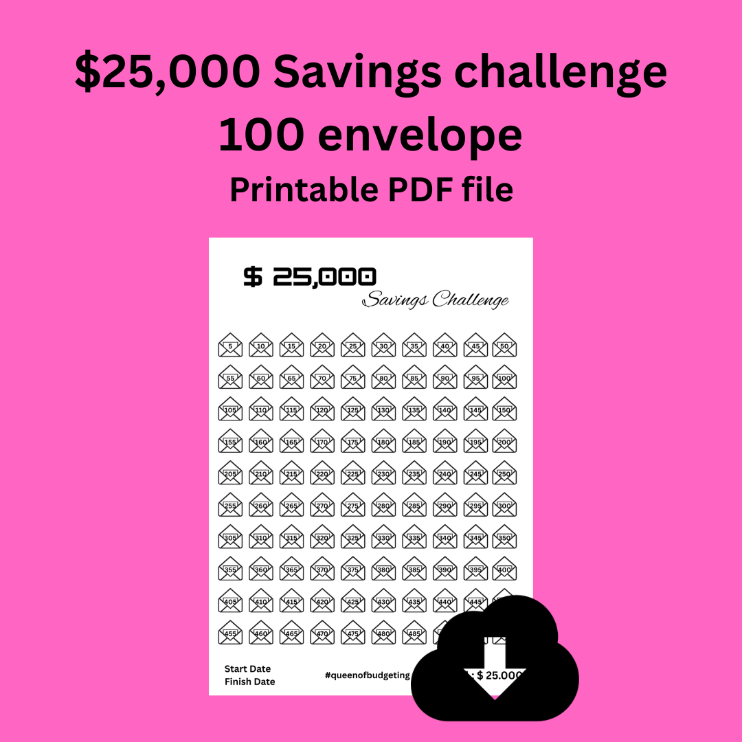 $25,000 Savings challenge 100 envelope
